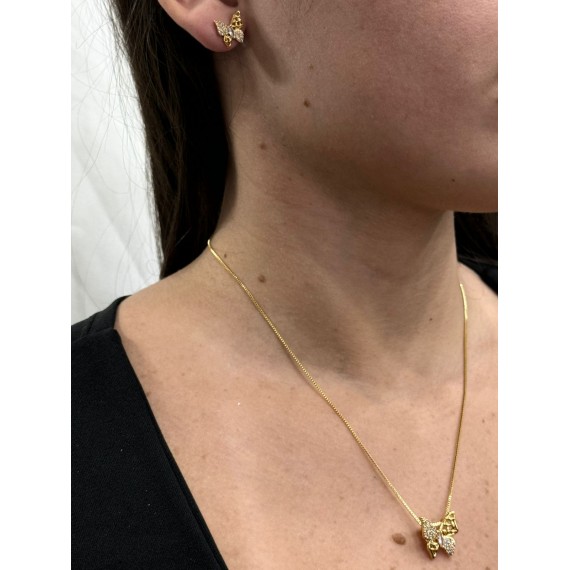 Conjunto de Borboleta com Pedras Cravejadas - Folheado a Ouro 18k
