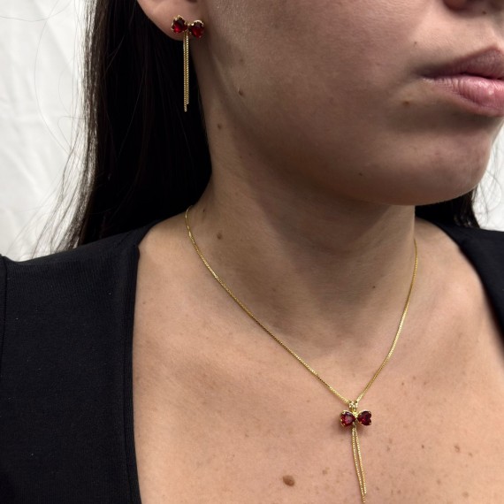 Conjunto Laço Rubi - Folheado a Ouro 18k