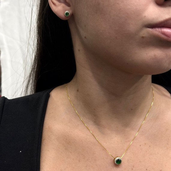 Conjunto Ponto de Luz Esmeralda - Folheado a Ouro 18k