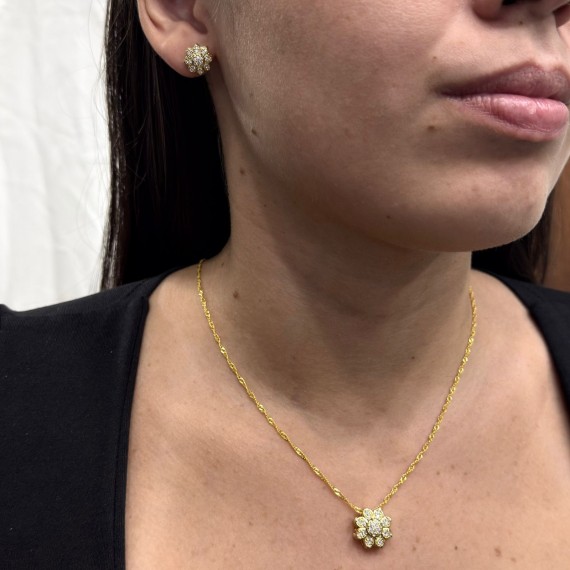 Conjunto Brilho Floral Luxo - Folheado a Ouro 18k