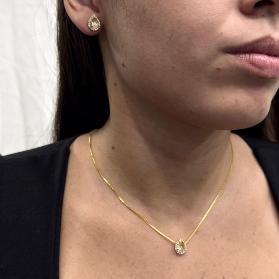 Conjunto Gota Cravejado - Folheado a Ouro 18k