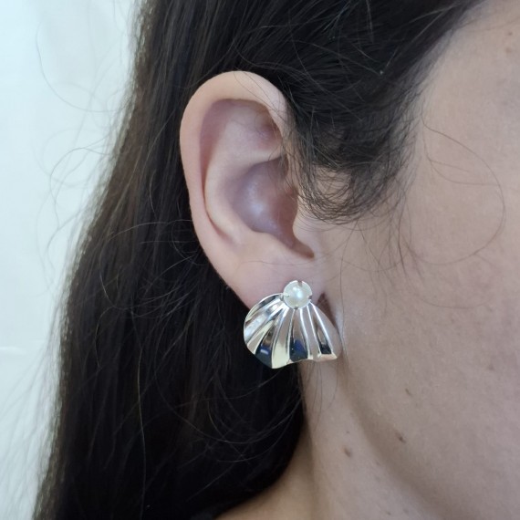 Brinco Folha com Pedra - Folheado a Prata