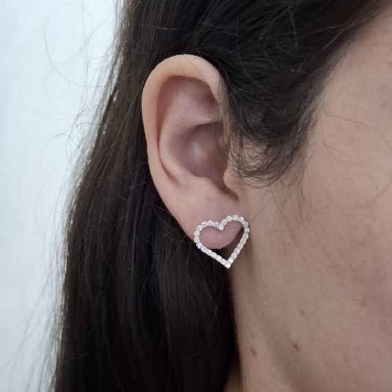 Brinco de Coração Cravejado - Folheado a Prata