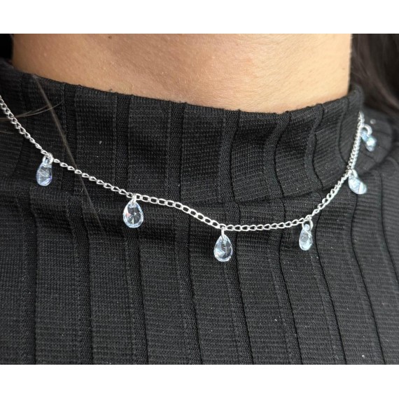 Choker com Zircônias Penduradas - Prata 925k