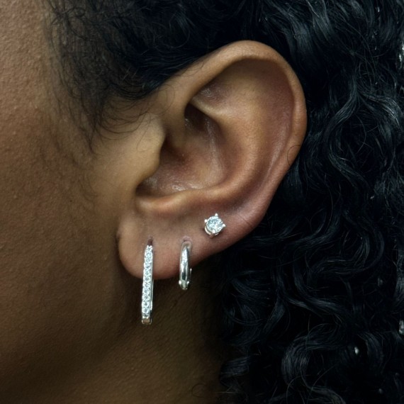 Trio de Argolas com Ponto de Luz - Folheado a Prata