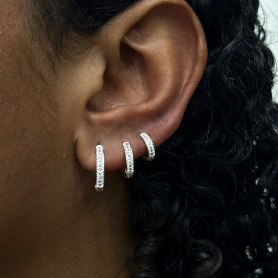 Trio de Argolas Articuladas Cravejada - Folheado a Prata