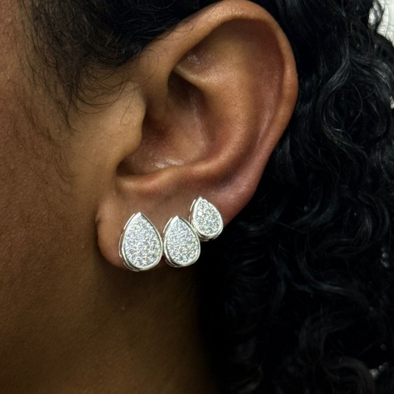 Trio de Brincos Gota Cravejada - Folheado a Prata