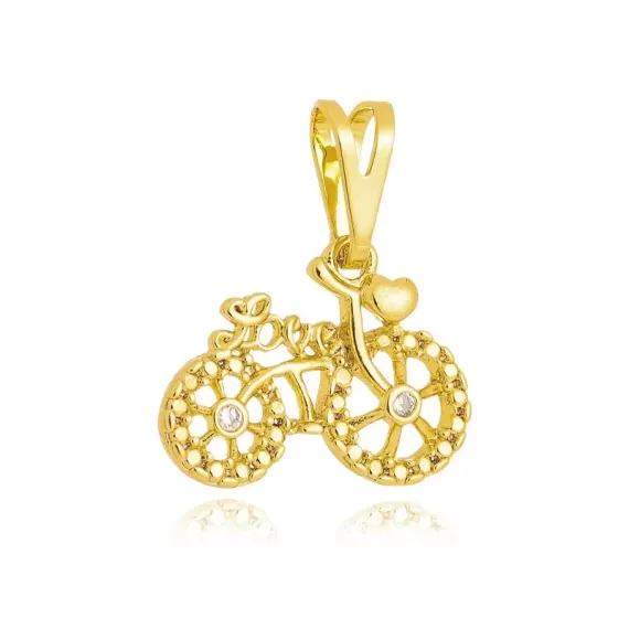 Pingente modelo bicicleta com zircônia - Folheado a Ouro 18k