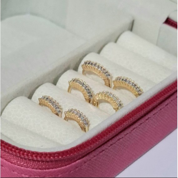 Brinco Trio Argolinha Cravejada - Folheado a ouro 18k