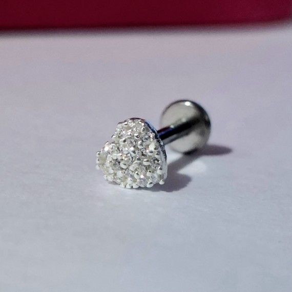 Piercing de Coração Cravejado - Prata 925k