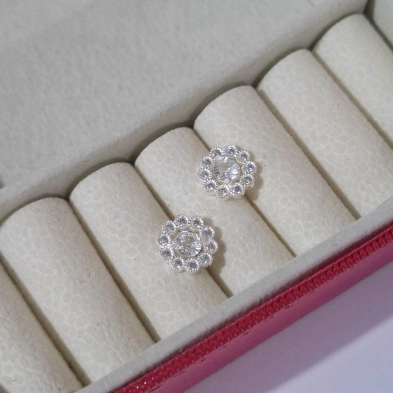 Brinco Flor Cravejado - Prata 925k