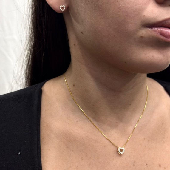 Conjunto Mini Coração Vazado Cravejado - Folheado a Ouro 18k
