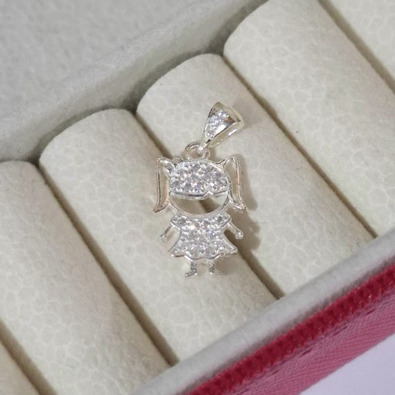 Pingente de Menina Cravejado - Prata 925k