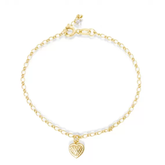 Pulseira Infantil com pingente de coração trabalhado - Folheado a Ouro 18k