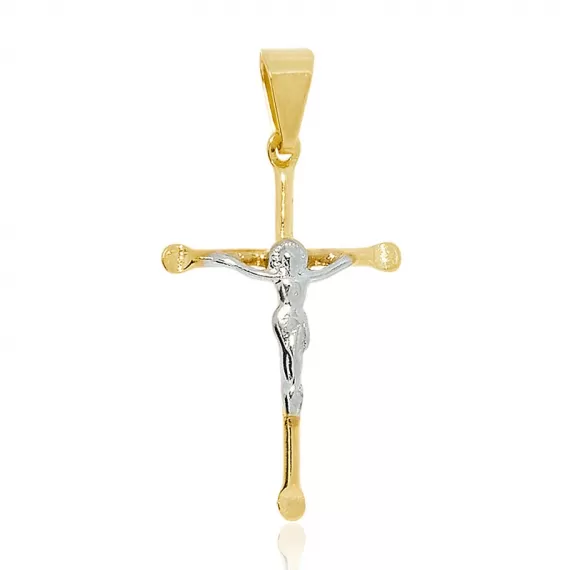 Pingente crucifixo com detalhe em rodhium - Folheado a Ouro 18k