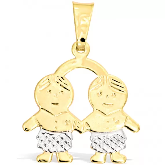 Pingente dois meninos com detalhe em rodhium - Folheado a Ouro 18k