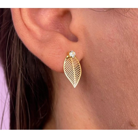 Brinco Folha com Zircônia - Folheado a Ouro 18k
