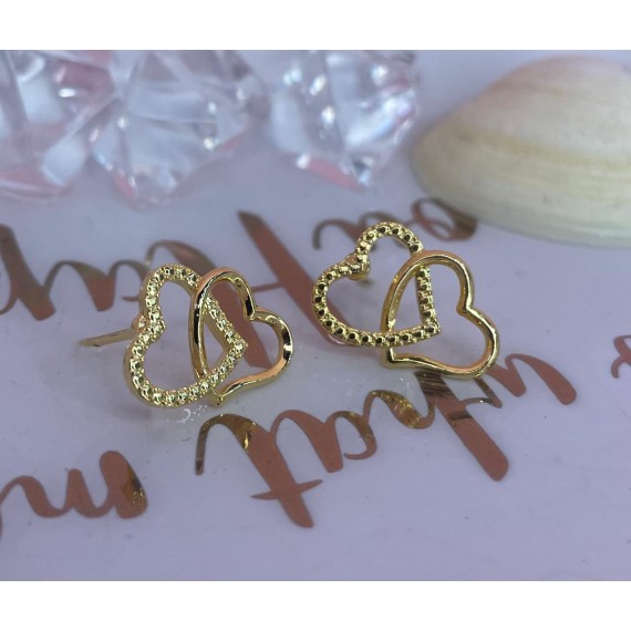 Brinco Duplo Coração Vazado - Folheado a Ouro 18k