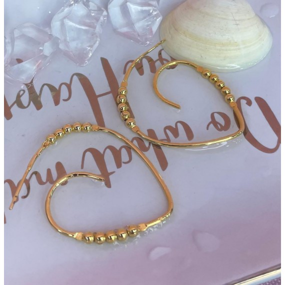 Brinco de Argola de Coração Aberto com Bolinha - Folheado a Ouro 18k