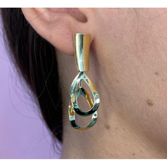 Brinco Gota Dupla Vazado - Folheado a Ouro 18k