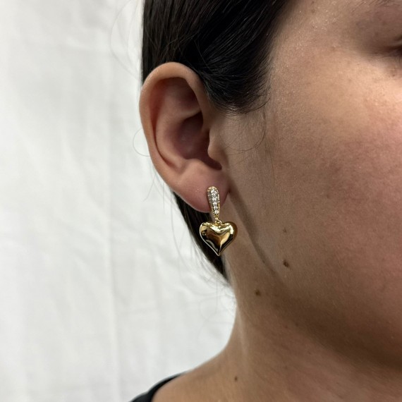 Brinco Pendurado de Coração - Folheado a Ouro 18k