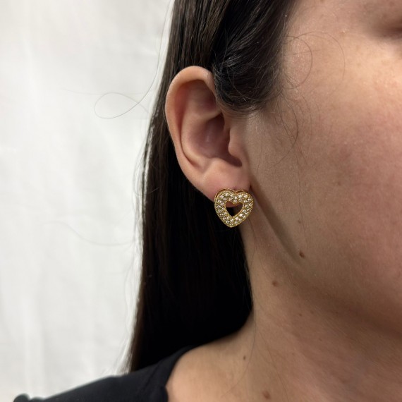 Brinco de Coração Vazado Cravejado - Folheado a Ouro 18k