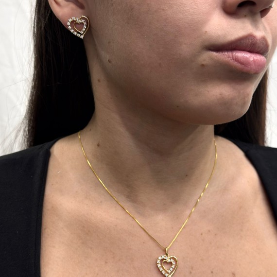 Conjunto de Dois Corações com Pedras - Folheado a Ouro 18k