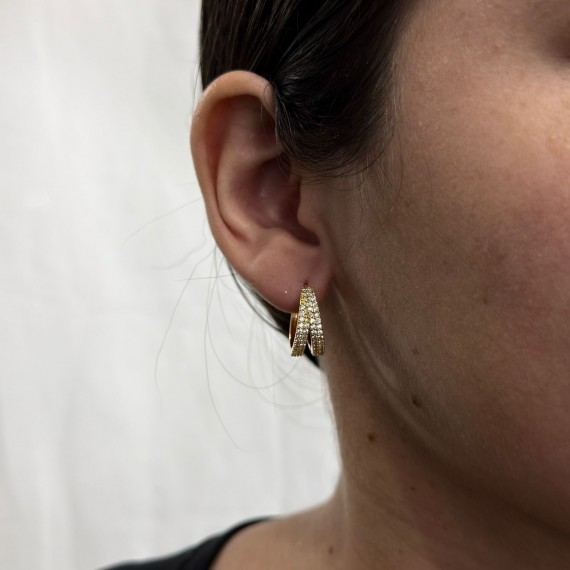 Argola Dois Fios Cravejado - Folheado a Ouro 18k