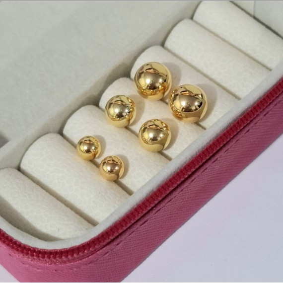 Trio de Brincos de Bolinhas Lisas G - Folheado a Ouro 18k