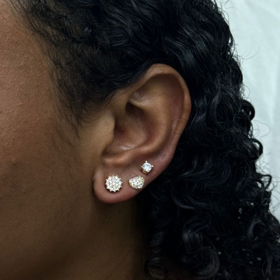 Trio de Brincos com Pedras - Folheado a Ouro 18k