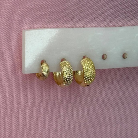 Trio de Argola Articulada Texturizado - Folheado a Ouro 18k
