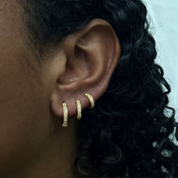 Trio de Argola Articulada com Pedras - Folheado a Ouro 18k