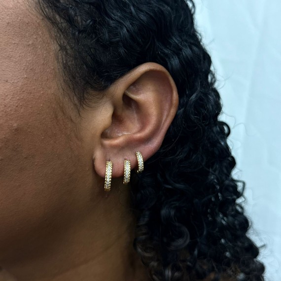 Trio de Argolas Cravejados - Folheado a Ouro 18k