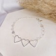 Pulseira Três Corações Vazados - Folheado a Prata 