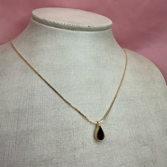 Cordão Gota Pedra Rubi - Folheado a Ouro 18k