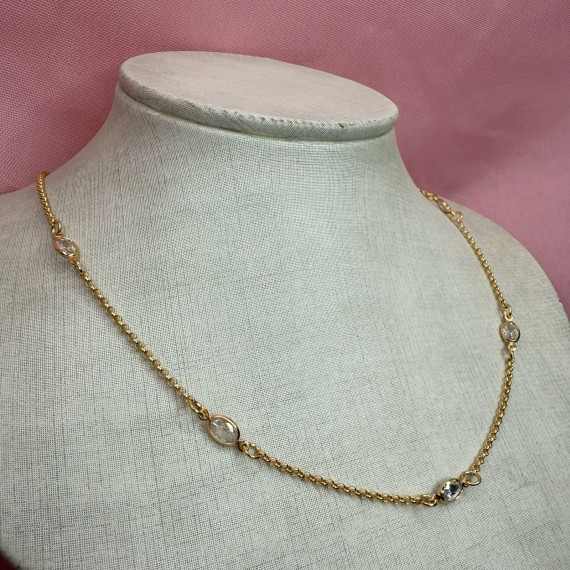 Cordão com Pedras - Folheado a Ouro 18k
