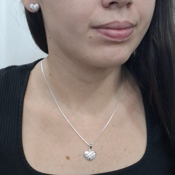 Conjunto de Coração com Detalhes Listrados com Textura - Folheado a prata 