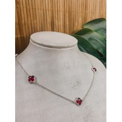 Colar Trevo Pedra Vermelha - Prata 925k