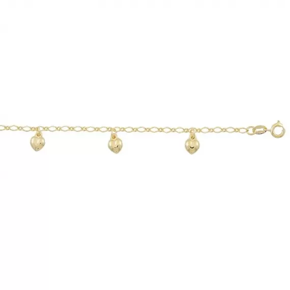 Pulseira Infantil corrente com formato de coração espessura 2mm e pingentes de coração 8mm - Folheado a Ouro 18k