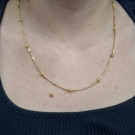 Chocker Elo Comprido com Bolinhas - Folheado a ouro 18k