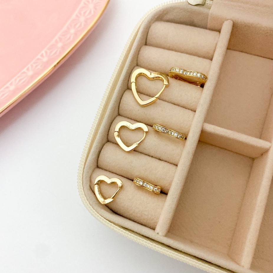 Trio de Argola Articulada Coração com Pedras - Folheada a Ouro 18k