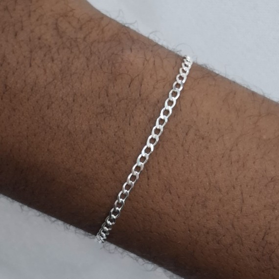 Pulseira Masculina Fina Elo Pequeno Redondo - Prata 925