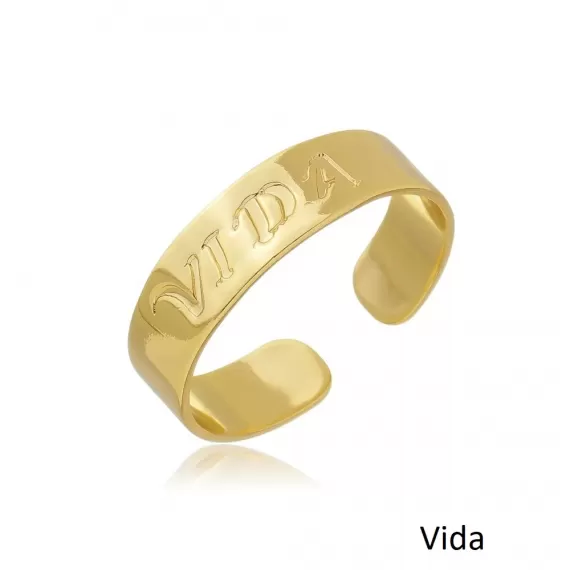 Anel de regulagem com dizeres VIDA - Folheado a Ouro 18k