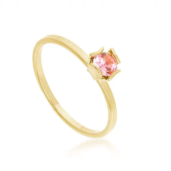 Anel solitário com pedra de strass colorida - Folheado a Ouro 18k