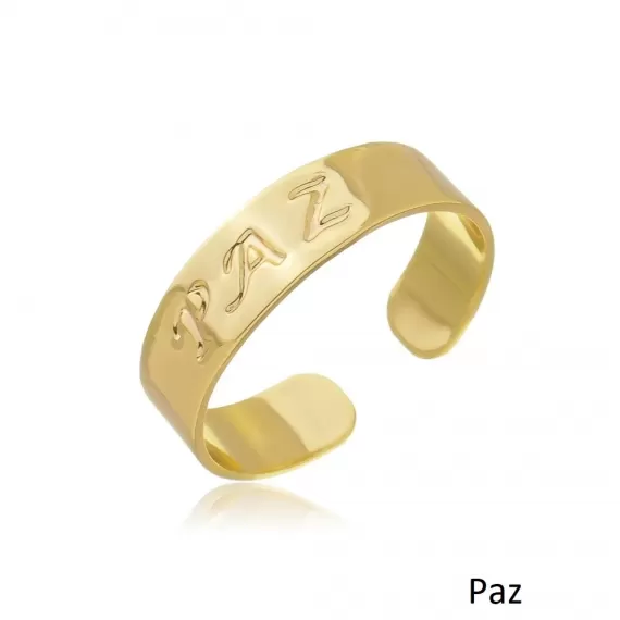 Anel de regulagem  com dizeres PAZ - Folheado a Ouro 18k