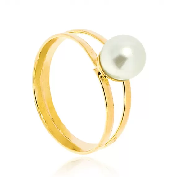 Anel duplo com pérola - Folheado a Ouro 18k