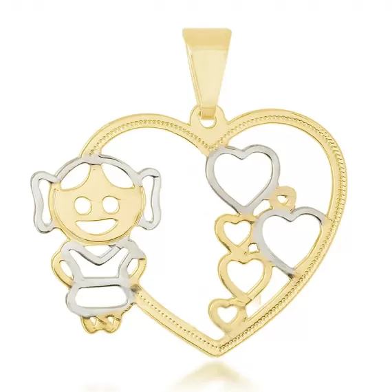 Pingente formato de coração com uma menina com detalhes de rodhium - Folheado a Ouro 18k