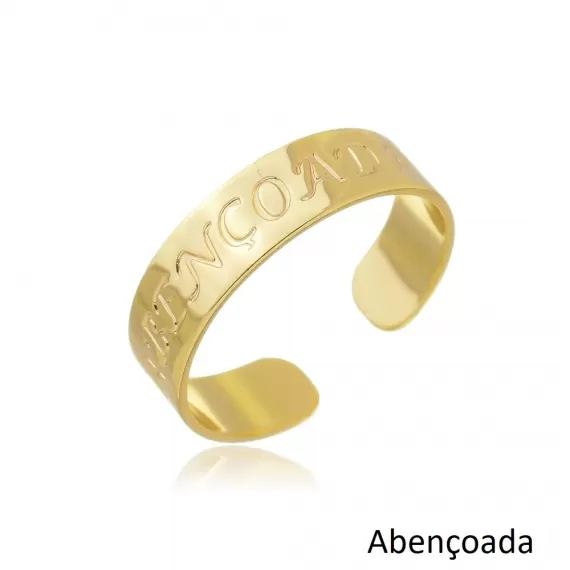 Anel  de regulagem com dizeres ABENÇOADA - Folheado a Ouro 18k