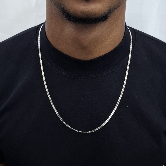 Cordão Masculino Grumet Quadrado - Prata 925