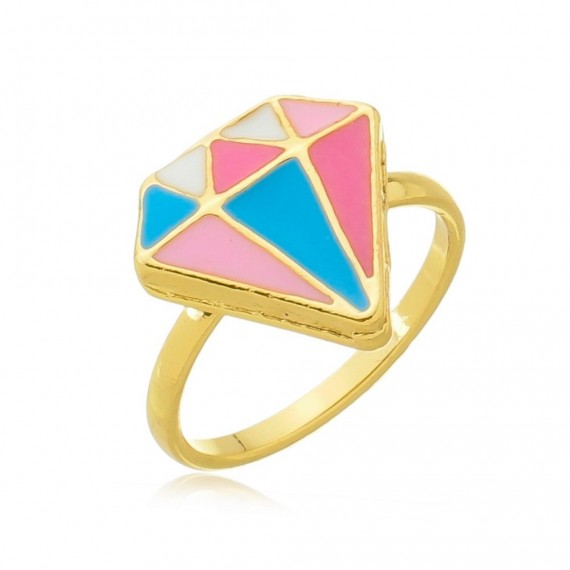 Anel Infantil formato de diamante resinado - Folheado a Ouro 18k
